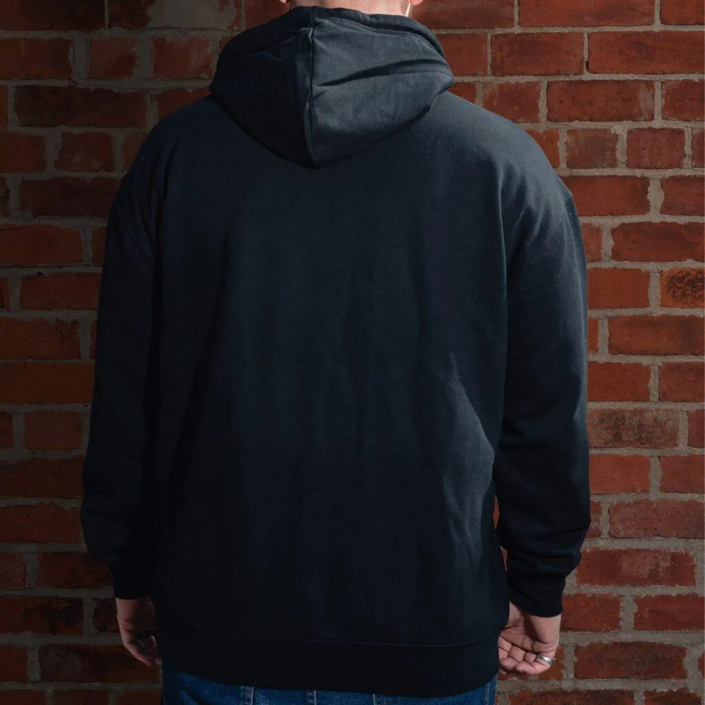 Back view of the black 8x8 OG hoodie showing the plain rear.